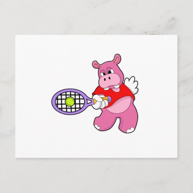 Carte Postale Hippopotame au tennis avec une raquette de tennis (Devant)
