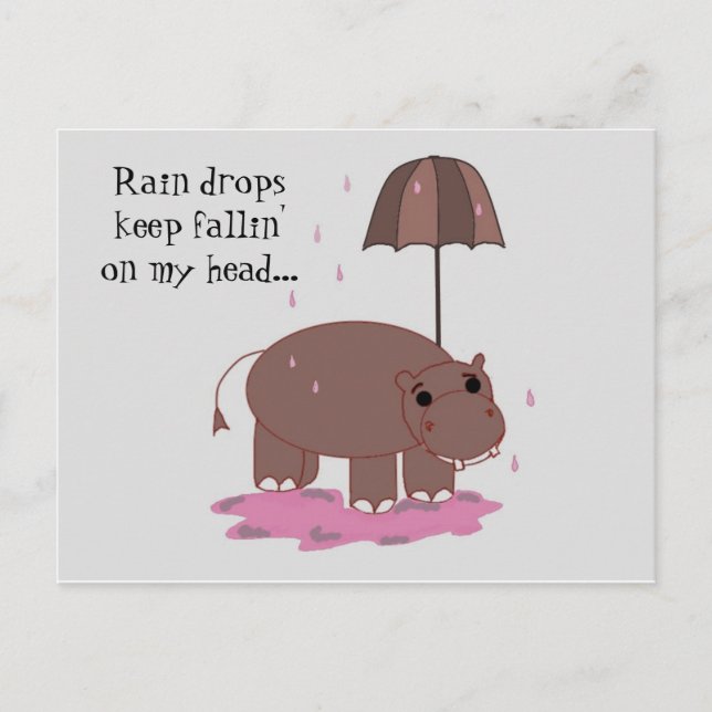 Carte Postale Hippopotame avec parapluie (Devant)