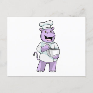 Carte Postale Hippopotame chef avec bol