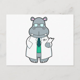 Carte Postale Hippopotame en docteur avec blouse