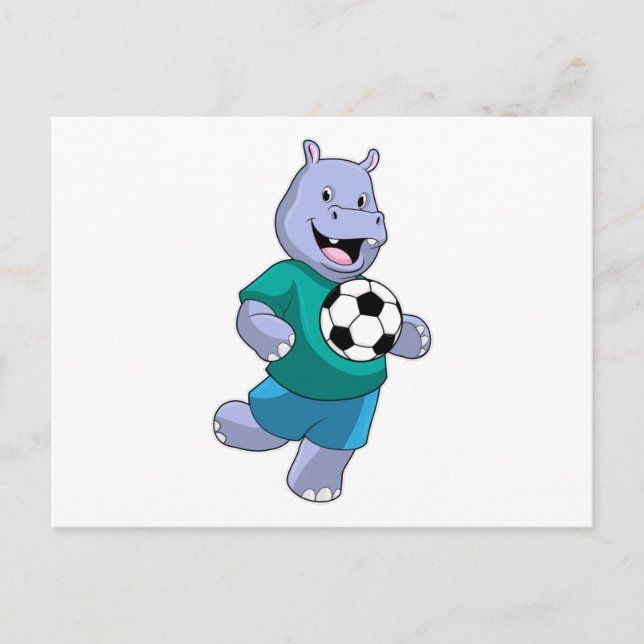Carte Postale Hippopotame en footballeur avec ballon (Devant)