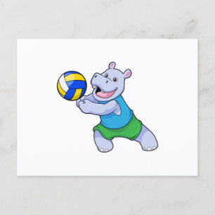Carte Postale Hippopotame en joueur de volley-ball avec ballon d