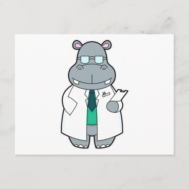 Carte Postale Hippopotame en médecin avec blouse (Devant)