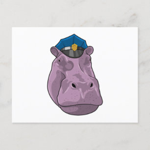 Carte Postale Hippopotame en policier Police