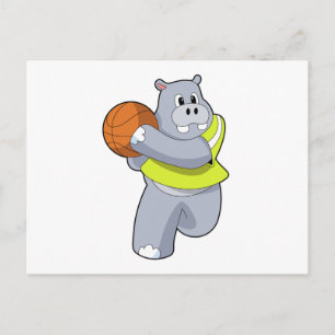 Carte Postale Hippopotame en tant que joueur de basket-ball avec