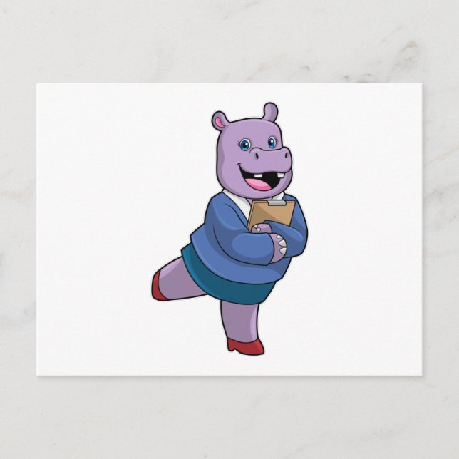 Carte Postale Hippopotame en tant que secrétaire avec bloc-notes (Devant)
