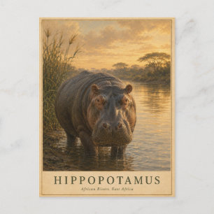 Carte Postale Hippopotame Rivières d'Afrique de l'Est VINTAGE
