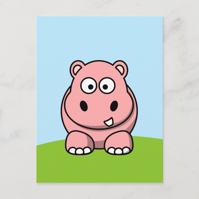 Carte Postale Hippopotame Rose Mignon (Devant)
