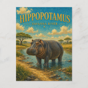 Carte Postale Hippopotame Savane Rivière Aquarelle GeoSaga