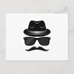 Carte Postale Hipster cool avec moustache, casquette et lunettes