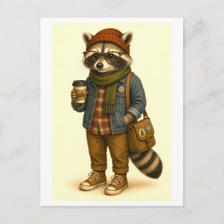 Carte Postale Hipster Raccoon Postcard