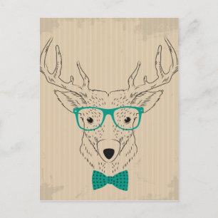 Carte Postale Hipster Reindeer Elk avec des lunettes grungy Noël