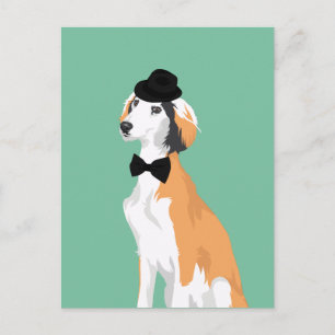 Carte Postale Hipster Saluki Chien chiot en Casquette et Cravate