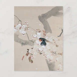 Carte Postale Hirondelle dans la fleur des cerisiers, Watanabe S