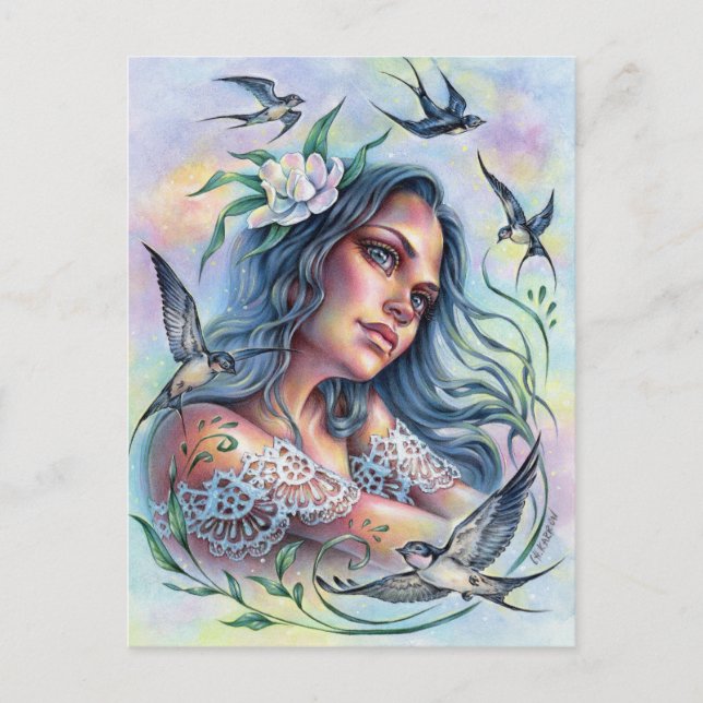 Carte postale Hirondelles envolées Eté Joie Oiseau (Devant)