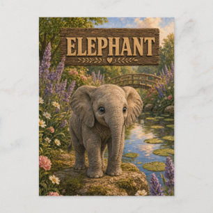 Carte Postale Histoire de bébé éléphant mignon livre de nursery