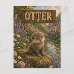 Carte Postale Histoire de bébé loutre mignonne livre de nursery