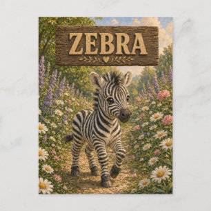 Carte Postale Histoire de bébé zèbre mignon livre de nursery ani
