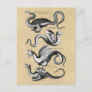 Carte Postale Histoire de Dragons Sepia