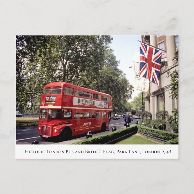 Carte Postale Historic London Bus, British Flag, 1998 (Devant)
