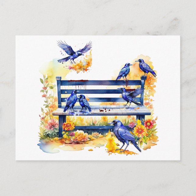 Carte Postale Hitchcock Day Crows sur banc (Devant)