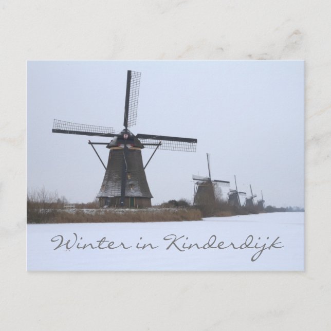 Carte Postale Hiver à Kinderdijk, site de l'Unesco (Devant)