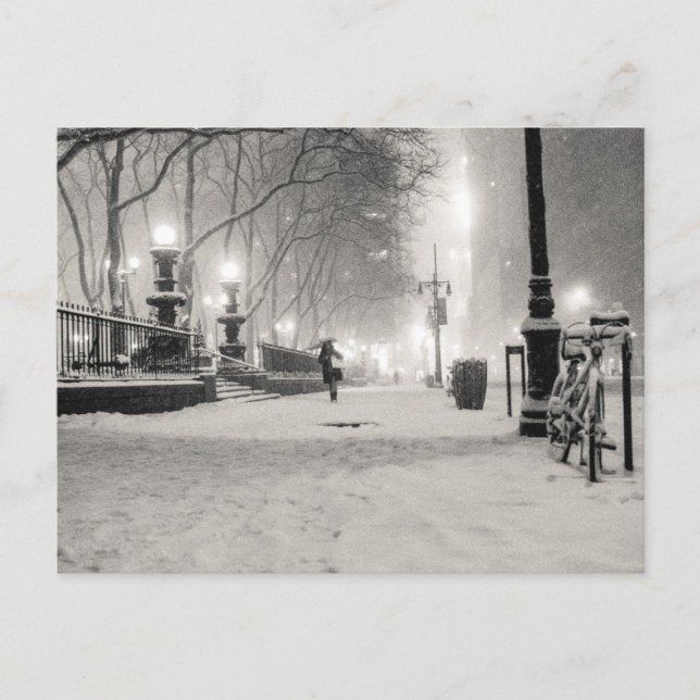 Carte Postale Hiver à New York - Nuit enneigée - Bryant Park (Devant)