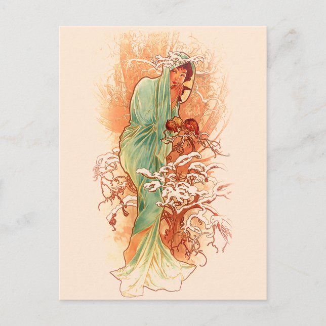 Carte Postale Hiver - Alphonse Mucha Art Nouveau (Devant)