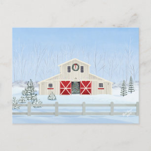 Carte Postale Hiver blanc neige Noël Grange