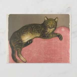 Carte Postale Hiver : Chat sur un coussin, R. Steinlen