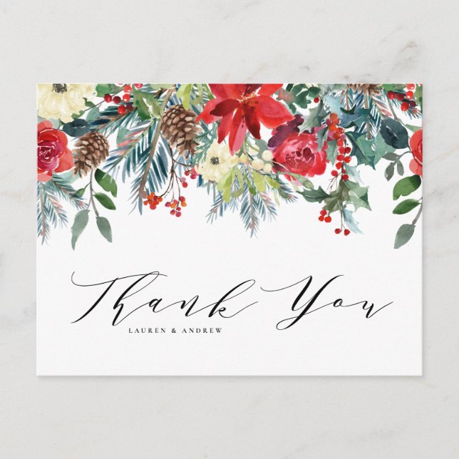 Carte Postale Hiver fleurit Garland Botanique Mariage Merci (Devant)