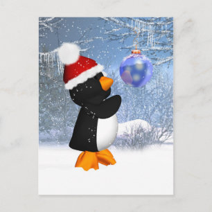 Carte postale Hiver Pingouin Cute Avec Décor Arbre