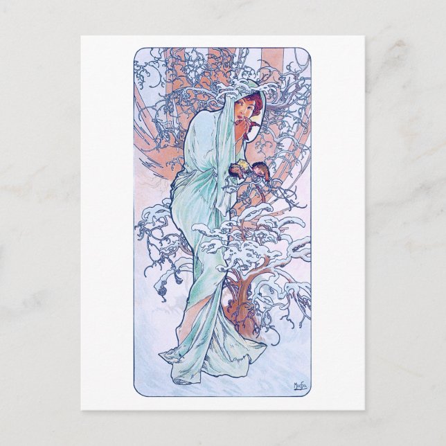 Carte Postale Hiver (Quatre Saisons), Alphonse Mucha (Devant)