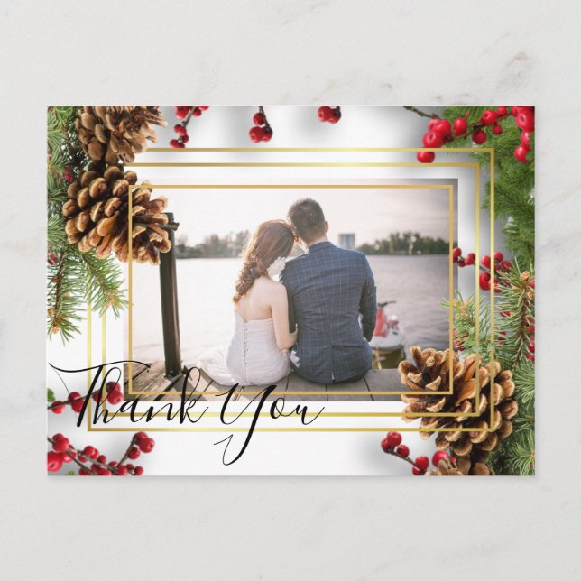 Carte Postale Hiver Red Berries Pine Cones Mariage (Devant)
