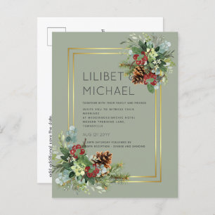 Carte Postale Hiver Red Berries Pine Cones Mariage
