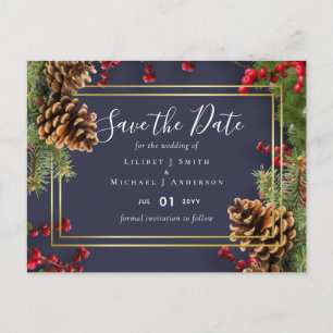 Carte Postale Hiver Red Berries Pine Cones Mariage