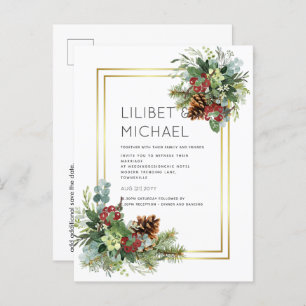 Carte Postale Hiver Red Berries Pine Cones Mariage