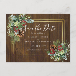Carte Postale Hiver Red Berries Pine Cones Mariage