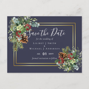 Carte Postale Hiver Red Berries Pine Cones Mariage