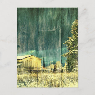 Carte Postale hiver rustique à feuillage persistant vieux cabine