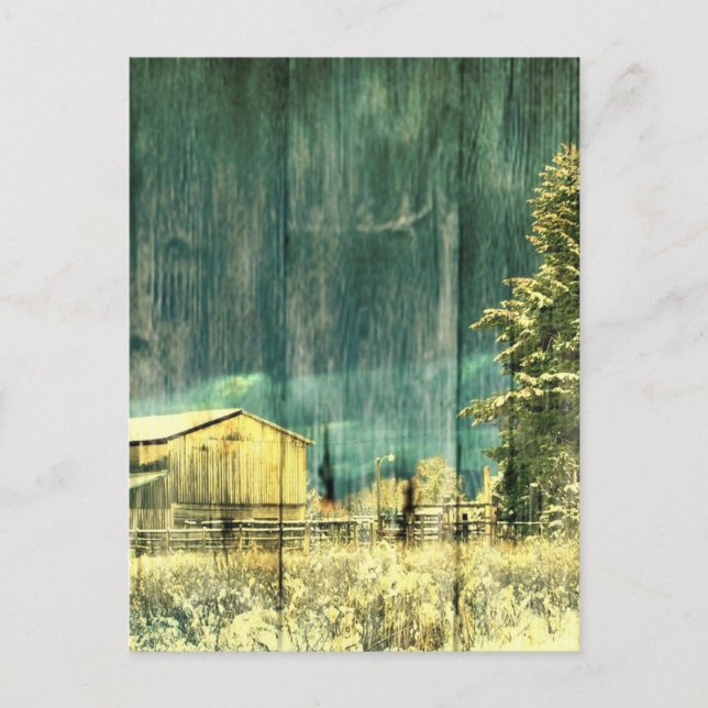 Carte Postale hiver rustique à feuillage persistant vieux cabine (Devant)