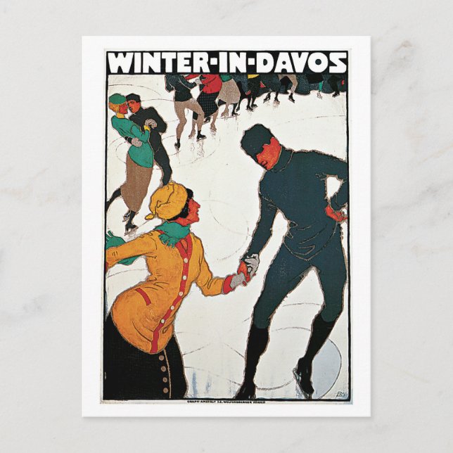 Carte Postale Hiver vintage à Davos (Devant)