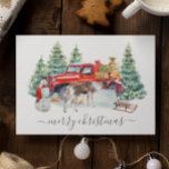 Carte Postale Hiver Vintage Camion Reindeer Girl manuscrite<br><div class="desc">Cette conception peut être personnalisée dans la zone fournie en modifiant la photo et/ou le texte. Vous pouvez également le customiser en cliquant sur Personnaliser ce Modèle, puis en choisissant l'option cliquer pour customiser et supprimer ou modifier la couleur de l'arrière - plan, ajouter du texte, modifier la couleur ou...</div>