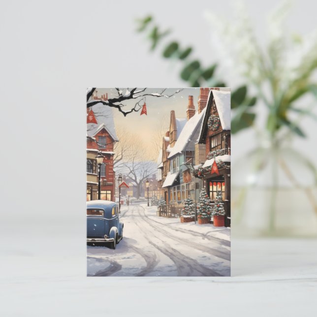 Carte Postale Hiver vintage en ville (Debout devant)