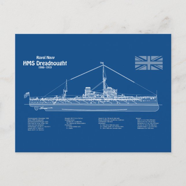Carte Postale HMS Dreadnoud - Plan d'expédition ABD (Devant)