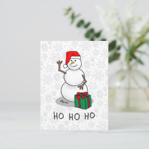 Carte Postale Ho Ho Joyeux Noël Père Noël mignonne Snowman