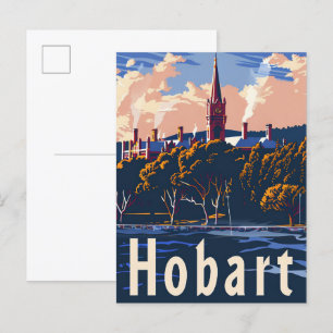Carte Postale Hobart Tasmanie Vintage Retro Voyage Illustration