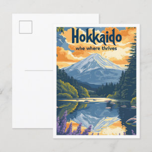 Carte Postale Hokkaido Japon Vintage Art Illustration de voyage