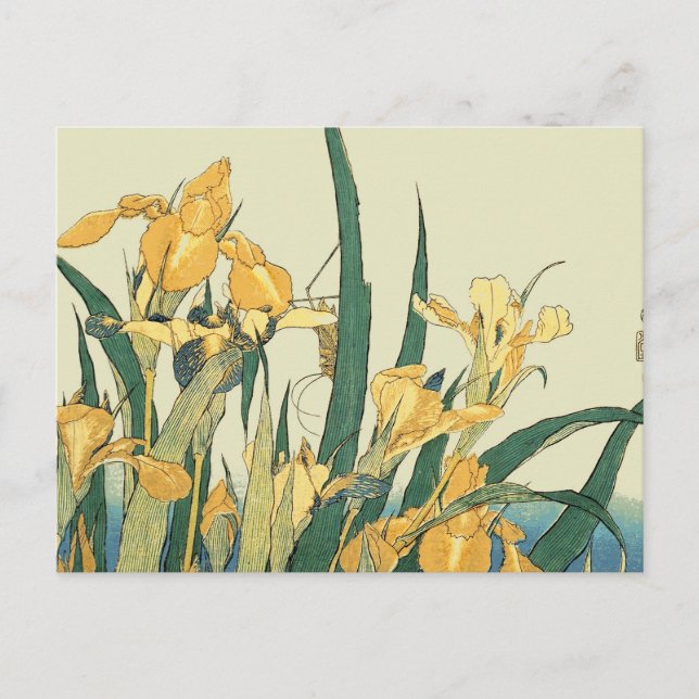 Carte Postale Hokusai grasshopper et iris Japon (Devant)