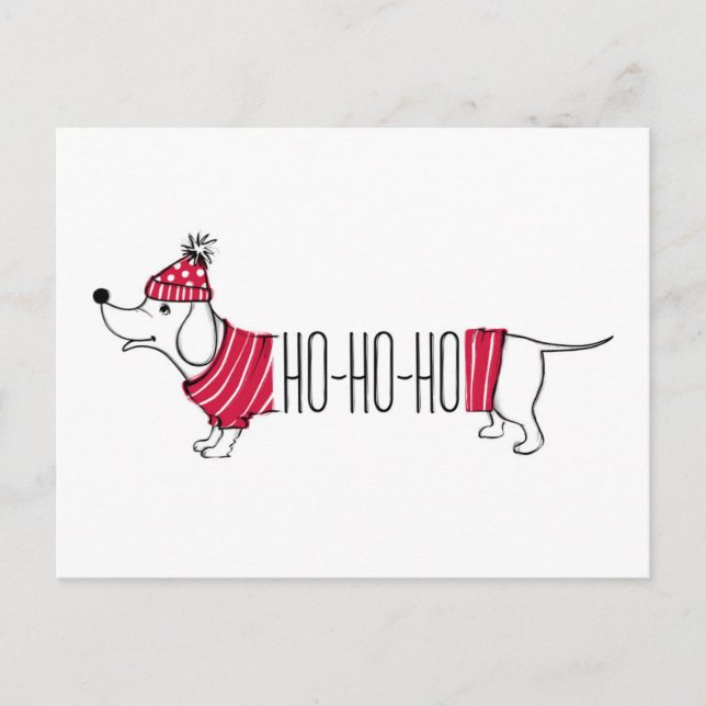 Carte Postale Holiday Dachsund | Ho-Ho-Ho (Devant)